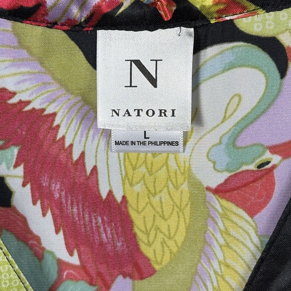 Natori Blouse Kimono V Neck 3/4 Sleeves Birds Pattern Medium - Picture 5 of 10